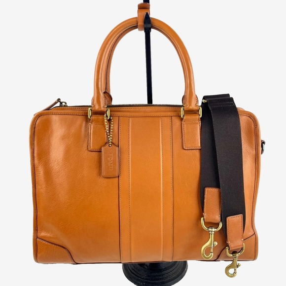 Coach Heritage Leather Briefcase British Tan Brown Sleek, Detachable Strap, Fine - Picture 2 of 13